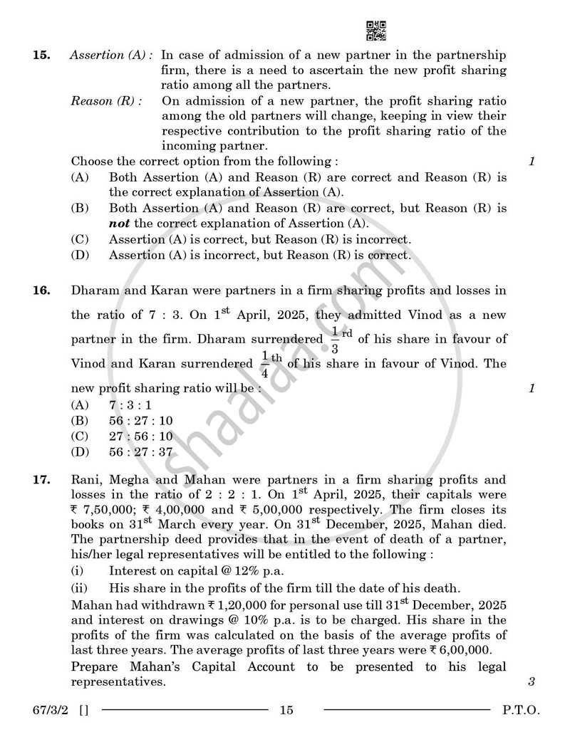 Accountancy 2025-2026 - CBSE 12th - Class 12 - CBSE (Central Board of Secondary Education) question paper with PDF download