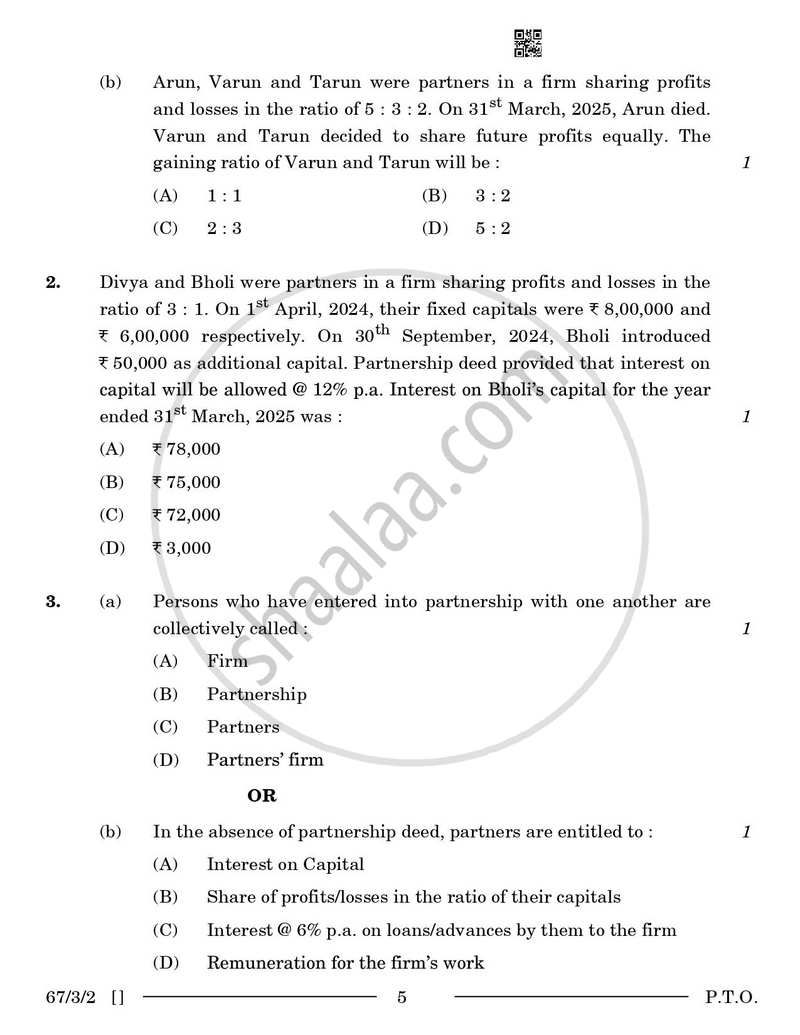 Accountancy 2025-2026 - CBSE 12th - Class 12 - CBSE (Central Board of Secondary Education) question paper with PDF download