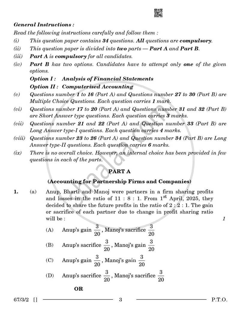 Accountancy 2025-2026 - CBSE 12th - Class 12 - CBSE (Central Board of Secondary Education) question paper with PDF download