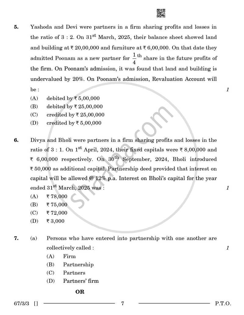 Accountancy 2025-2026 - CBSE 12th - Class 12 - CBSE (Central Board of Secondary Education) question paper with PDF download