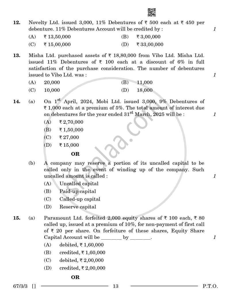 Accountancy 2025-2026 - CBSE 12th - Class 12 - CBSE (Central Board of Secondary Education) question paper with PDF download