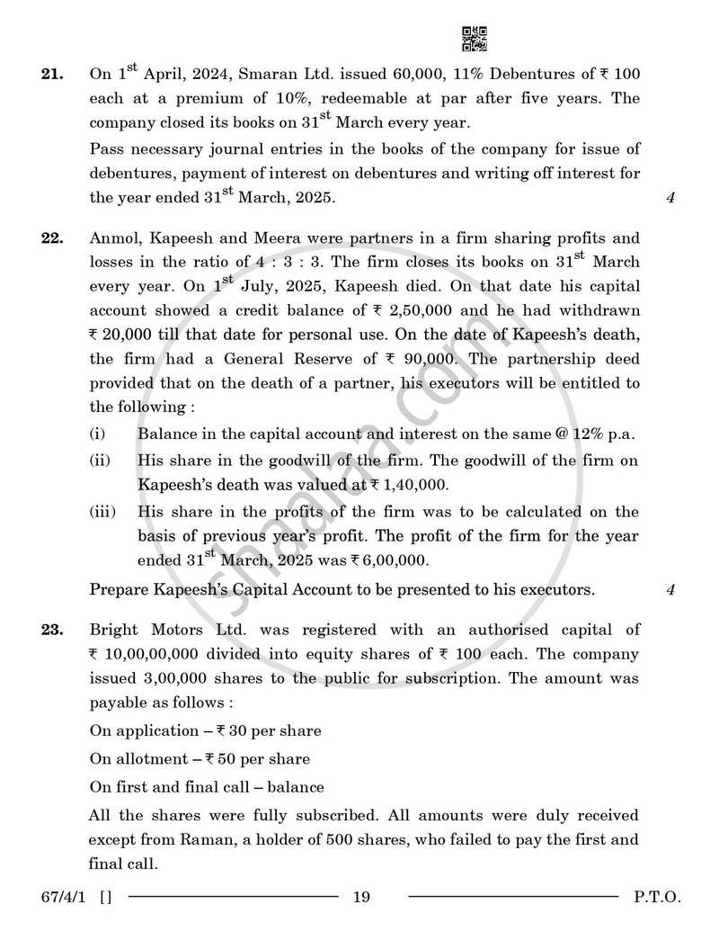 Accountancy 2025-2026 - CBSE 12th - Class 12 - CBSE (Central Board of Secondary Education) question paper with PDF download