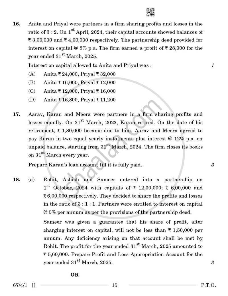 Accountancy 2025-2026 - CBSE 12th - Class 12 - CBSE (Central Board of Secondary Education) question paper with PDF download