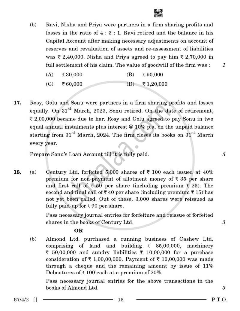 Accountancy 2025-2026 - CBSE 12th - Class 12 - CBSE (Central Board of Secondary Education) question paper with PDF download