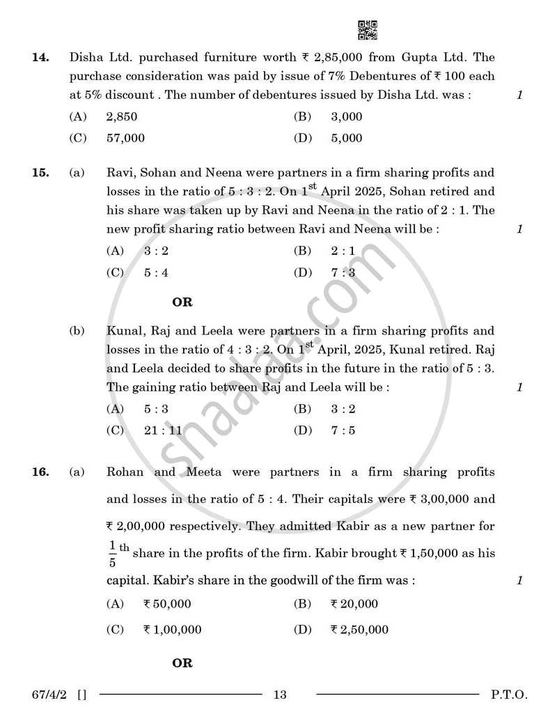 Accountancy 2025-2026 - CBSE 12th - Class 12 - CBSE (Central Board of Secondary Education) question paper with PDF download