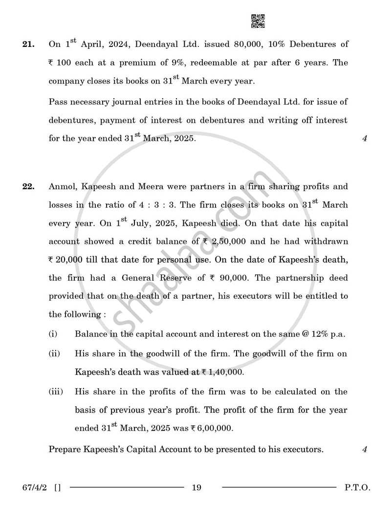 Accountancy 2025-2026 - CBSE 12th - Class 12 - CBSE (Central Board of Secondary Education) question paper with PDF download