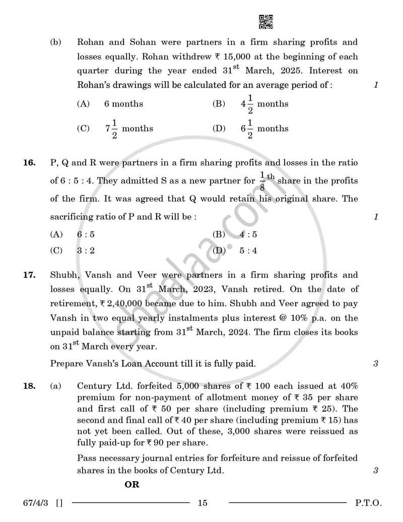 Accountancy 2025-2026 - CBSE 12th - Class 12 - CBSE (Central Board of Secondary Education) question paper with PDF download