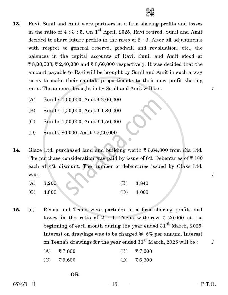 Accountancy 2025-2026 - CBSE 12th - Class 12 - CBSE (Central Board of Secondary Education) question paper with PDF download