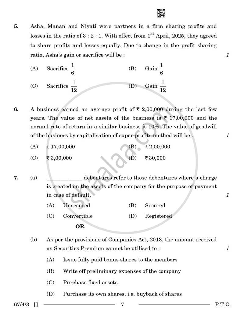 Accountancy 2025-2026 - CBSE 12th - Class 12 - CBSE (Central Board of Secondary Education) question paper with PDF download
