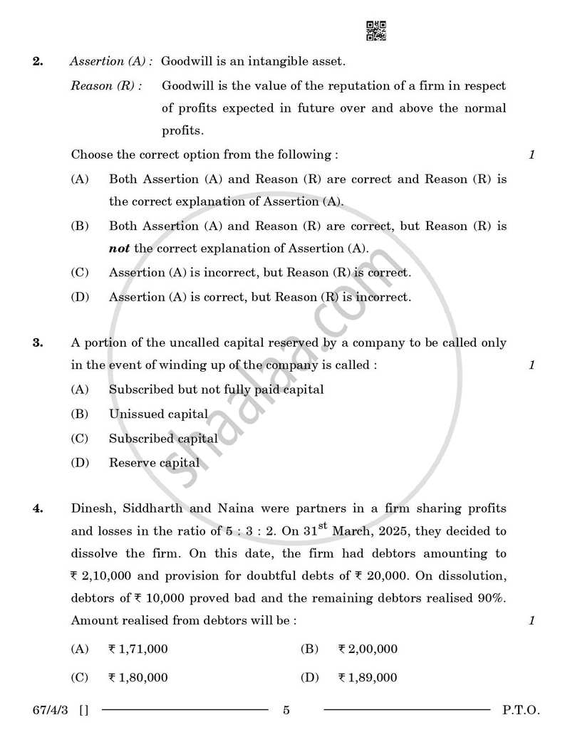 Accountancy 2025-2026 - CBSE 12th - Class 12 - CBSE (Central Board of Secondary Education) question paper with PDF download