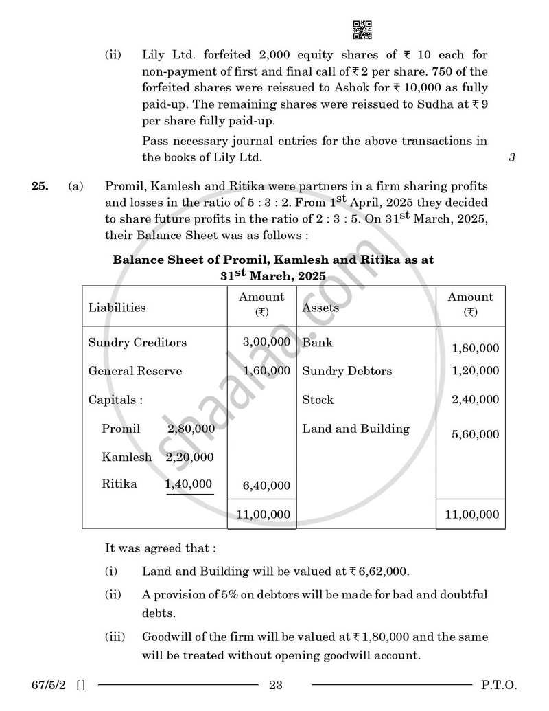 Accountancy 2025-2026 - CBSE 12th - Class 12 - CBSE (Central Board of Secondary Education) question paper with PDF download
