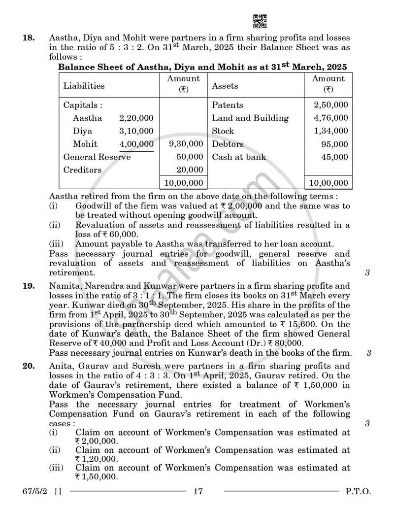 Accountancy 2025-2026 - CBSE 12th - Class 12 - CBSE (Central Board of Secondary Education) question paper with PDF download
