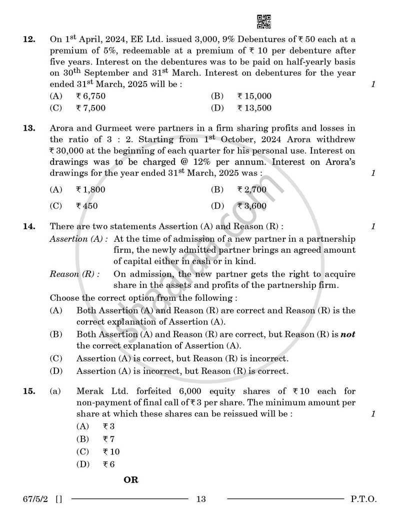 Accountancy 2025-2026 - CBSE 12th - Class 12 - CBSE (Central Board of Secondary Education) question paper with PDF download