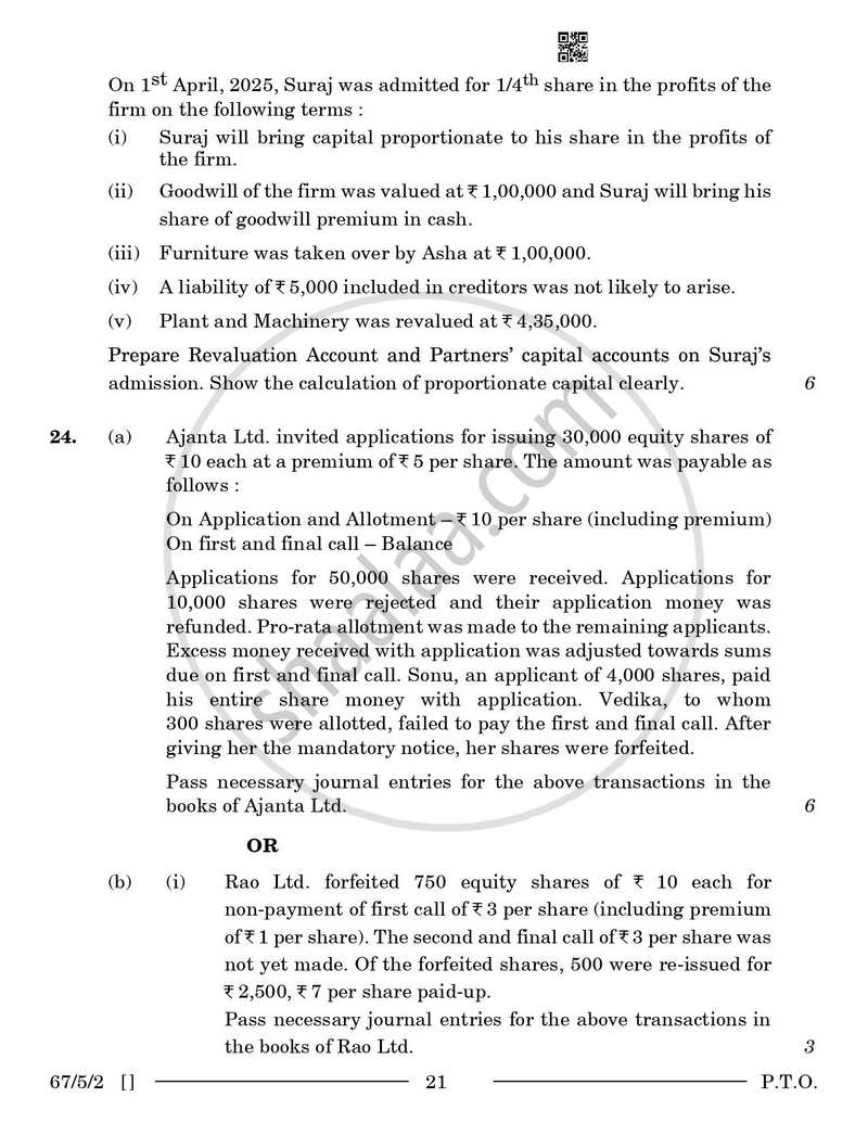Accountancy 2025-2026 - CBSE 12th - Class 12 - CBSE (Central Board of Secondary Education) question paper with PDF download