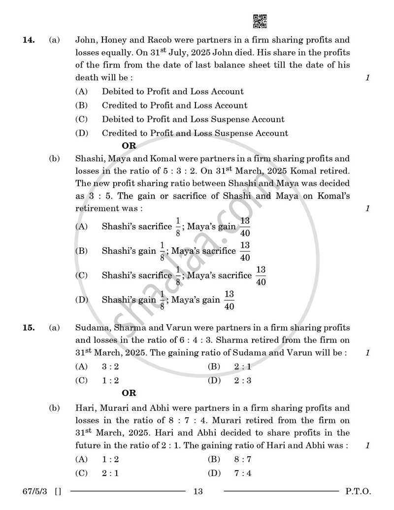 Accountancy 2025-2026 - CBSE 12th - Class 12 - CBSE (Central Board of Secondary Education) question paper with PDF download