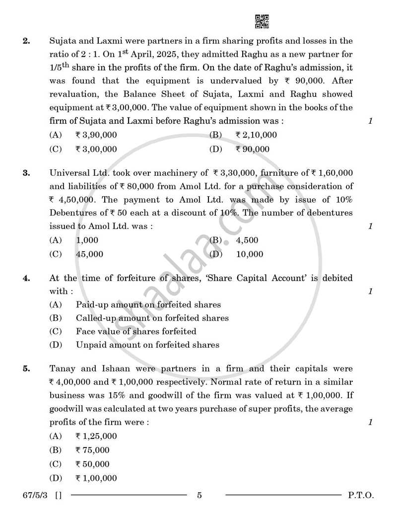 Accountancy 2025-2026 - CBSE 12th - Class 12 - CBSE (Central Board of Secondary Education) question paper with PDF download
