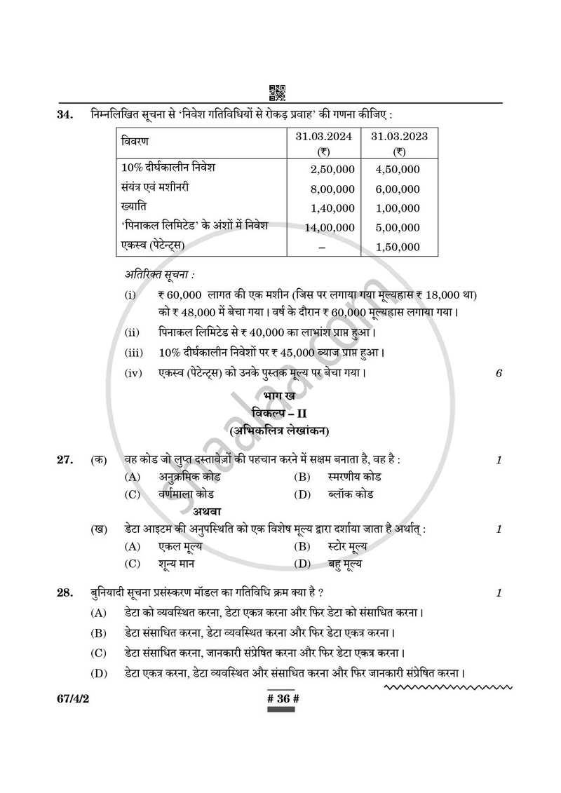 Accountancy (लेखाशास्त्र) 2024-2025 - CBSE 12th - Class 12 [कक्षा १२] - CBSE (Central Board of Secondary Education) question paper with PDF download