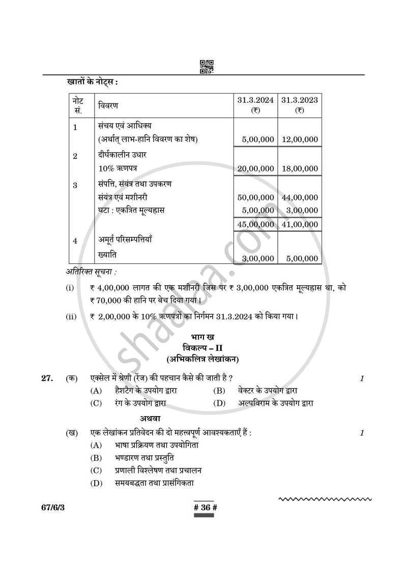 Accountancy (लेखाशास्त्र) 2024-2025 - CBSE 12th - Class 12 [कक्षा १२] - CBSE (Central Board of Secondary Education) question paper with PDF download