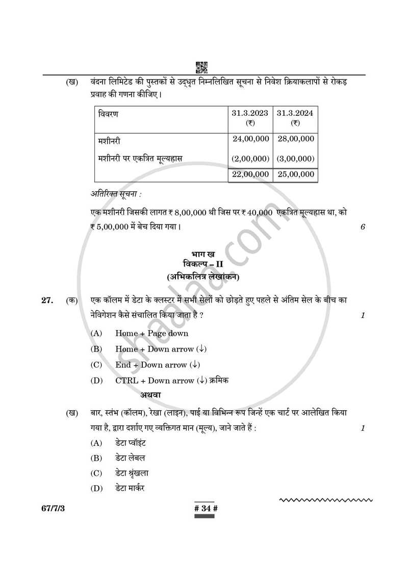 Accountancy (लेखाशास्त्र) 2024-2025 - CBSE 12th - Class 12 [कक्षा १२] - CBSE (Central Board of Secondary Education) question paper with PDF download