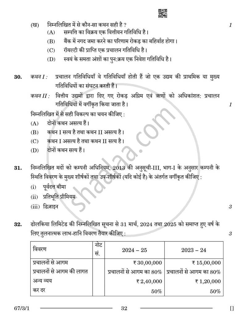 Accountancy (लेखाशास्त्र) 2025-2026 - CBSE 12th - Class 12 [कक्षा १२] - CBSE (Central Board of Secondary Education) question paper with PDF download