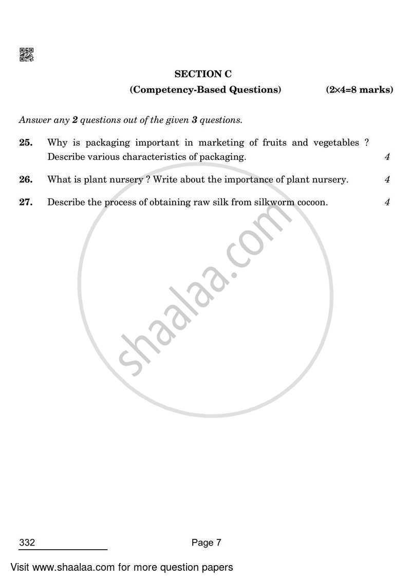 Agriculture 2021-2022 - CBSE 12th - Class 12 - CBSE (Central Board of Secondary Education) question paper with PDF download