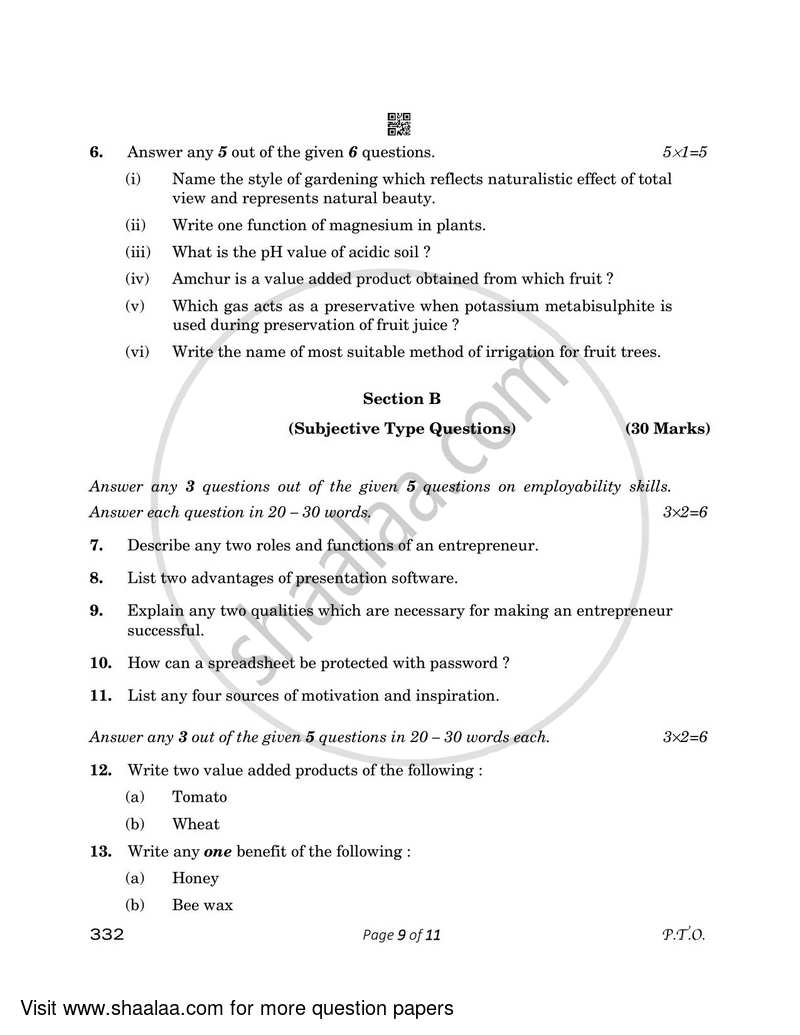 Agriculture 2022-2023 - CBSE 12th - Class 12 - CBSE (Central Board of Secondary Education) question paper with PDF download