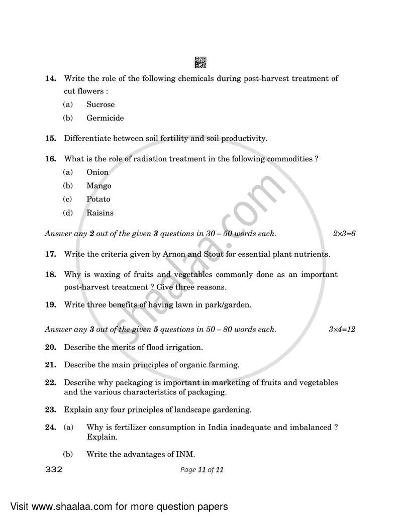 Agriculture 2022-2023 - CBSE 12th - Class 12 - CBSE (Central Board of Secondary Education) question paper with PDF download