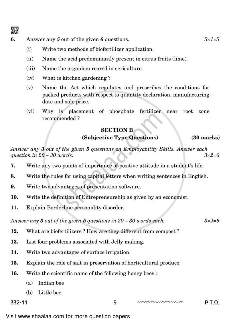 Agriculture 2023-2024 - CBSE 12th - Class 12 - CBSE (Central Board of Secondary Education) question paper with PDF download
