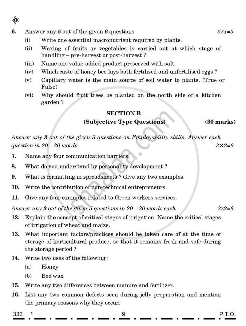 Agriculture 2025-2026 - CBSE 12th - Class 12 - CBSE (Central Board of Secondary Education) question paper with PDF download