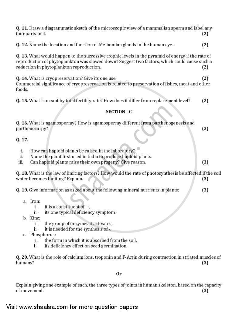 Biology 2005-2006 - CBSE 12th - Class 12 - CBSE (Central Board of Secondary Education) question paper with PDF download