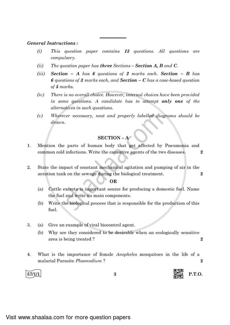 Biology 2021-2022 - CBSE 12th - Class 12 - CBSE (Central Board of Secondary Education) question paper with PDF download