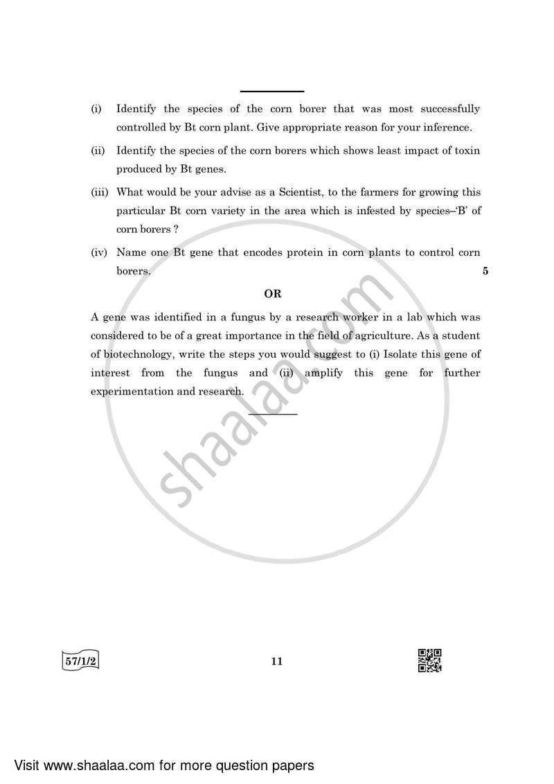 Biology 2021-2022 - CBSE 12th - Class 12 - CBSE (Central Board of Secondary Education) question paper with PDF download