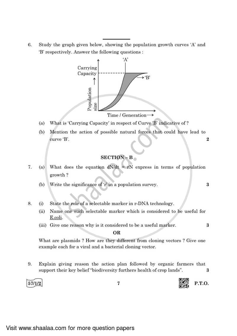 Biology 2021-2022 - CBSE 12th - Class 12 - CBSE (Central Board of Secondary Education) question paper with PDF download