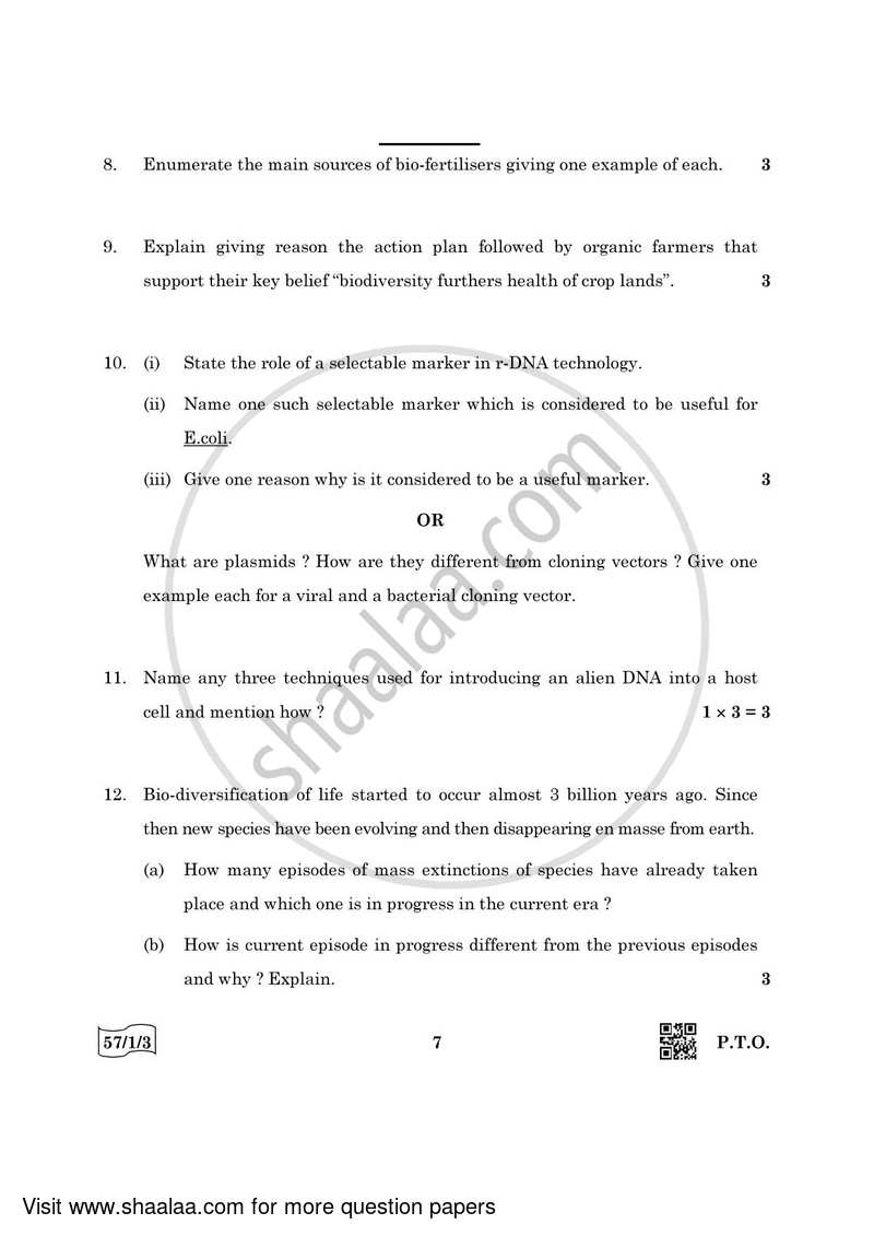 Biology 2021-2022 - CBSE 12th - Class 12 - CBSE (Central Board of Secondary Education) question paper with PDF download
