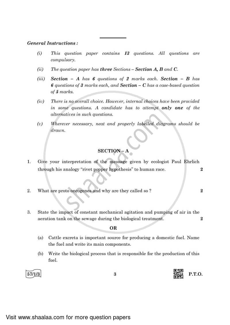 Biology 2021-2022 - CBSE 12th - Class 12 - CBSE (Central Board of Secondary Education) question paper with PDF download