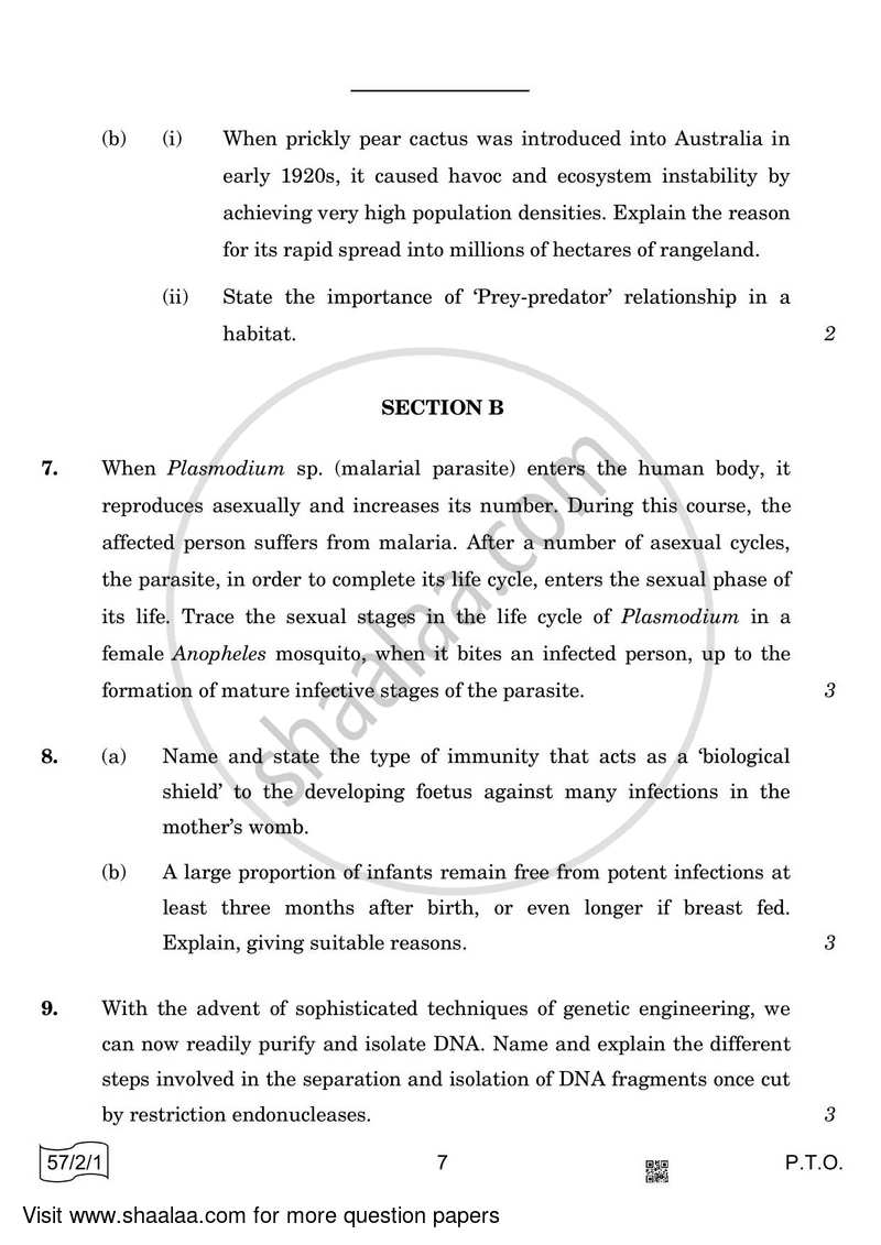 Biology 2021-2022 - CBSE 12th - Class 12 - CBSE (Central Board of Secondary Education) question paper with PDF download
