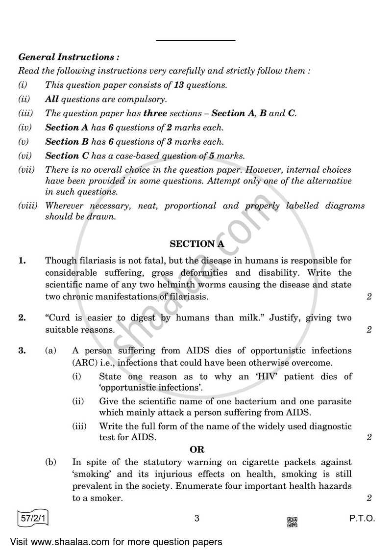 Biology 2021-2022 - CBSE 12th - Class 12 - CBSE (Central Board of Secondary Education) question paper with PDF download