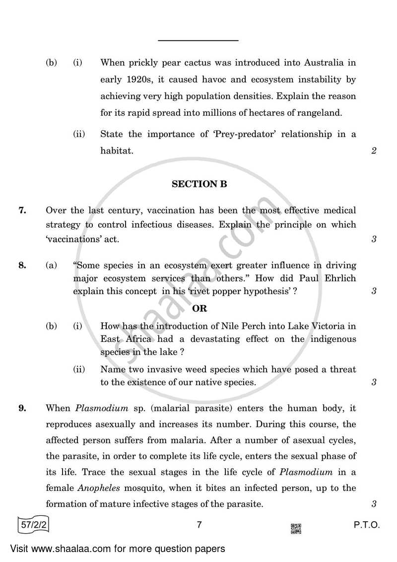 Biology 2021-2022 - CBSE 12th - Class 12 - CBSE (Central Board of Secondary Education) question paper with PDF download