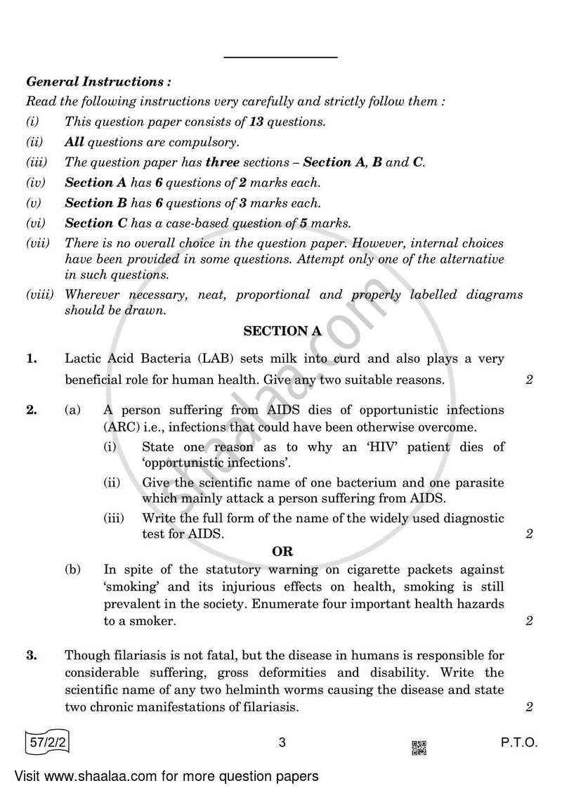 Biology 2021-2022 - CBSE 12th - Class 12 - CBSE (Central Board of Secondary Education) question paper with PDF download