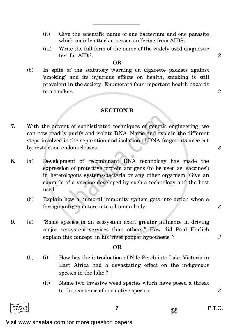 Biology 2021-2022 - CBSE 12th - Class 12 - CBSE (Central Board of Secondary Education) question paper with PDF download