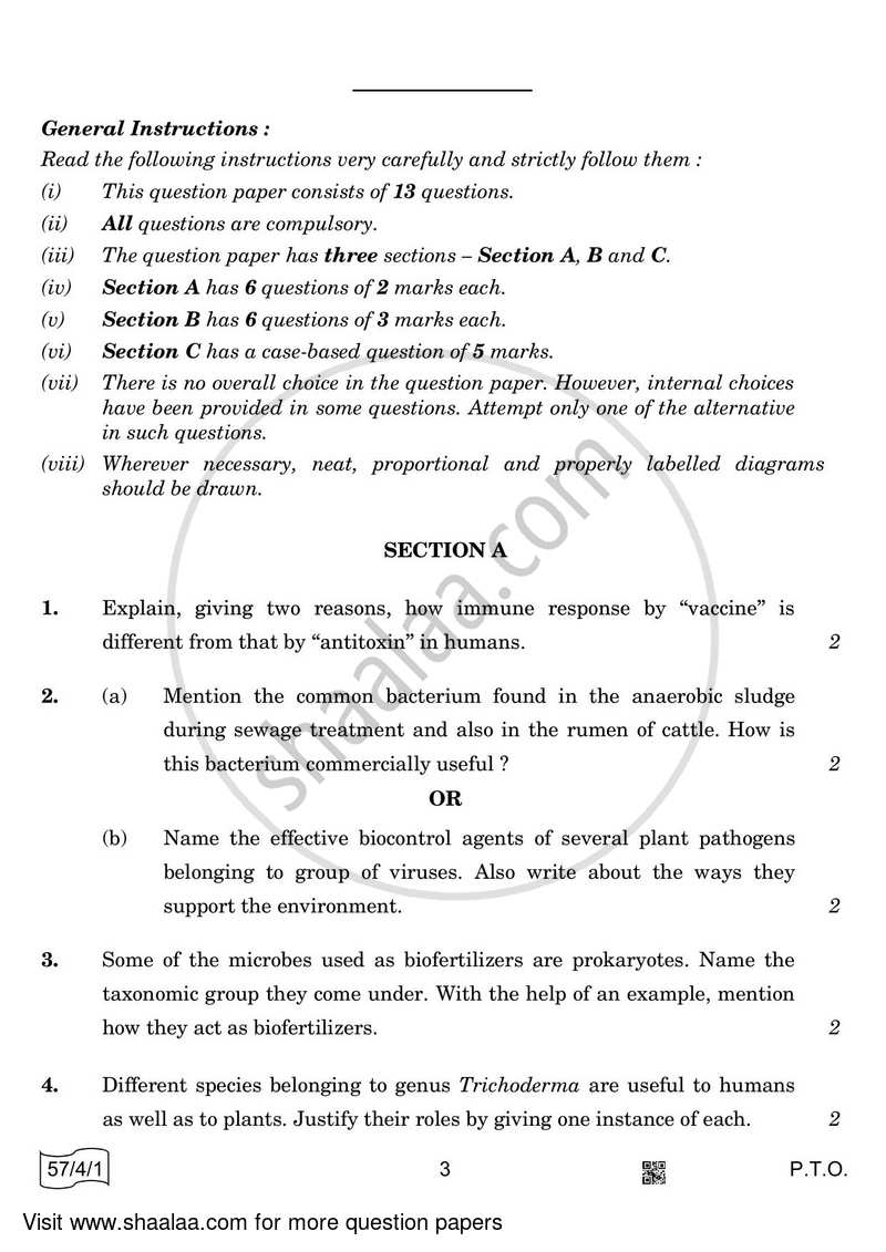 Biology 2021-2022 - CBSE 12th - Class 12 - CBSE (Central Board of Secondary Education) question paper with PDF download