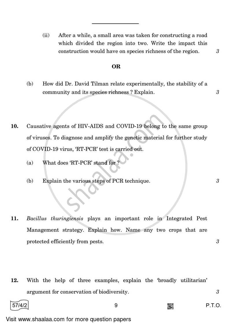 Biology 2021-2022 - CBSE 12th - Class 12 - CBSE (Central Board of Secondary Education) question paper with PDF download