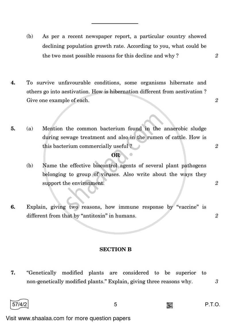 Biology 2021-2022 - CBSE 12th - Class 12 - CBSE (Central Board of Secondary Education) question paper with PDF download
