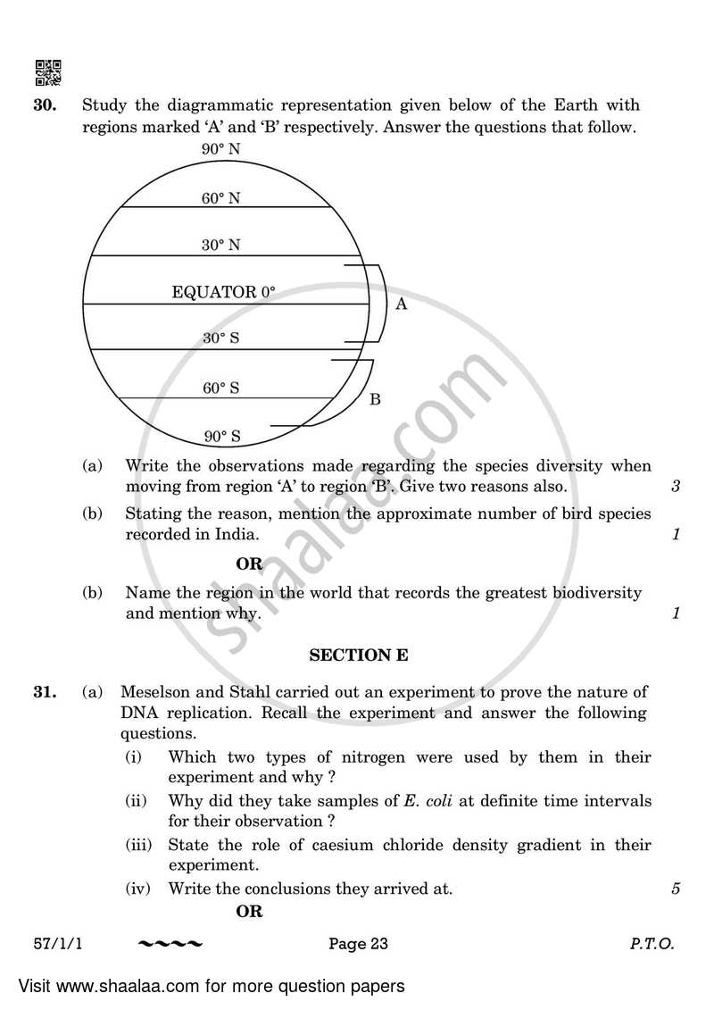 Biology 2022-2023 - CBSE 12th - Class 12 - CBSE (Central Board of Secondary Education) question paper with PDF download