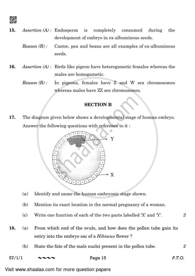 Biology 2022-2023 - CBSE 12th - Class 12 - CBSE (Central Board of Secondary Education) question paper with PDF download
