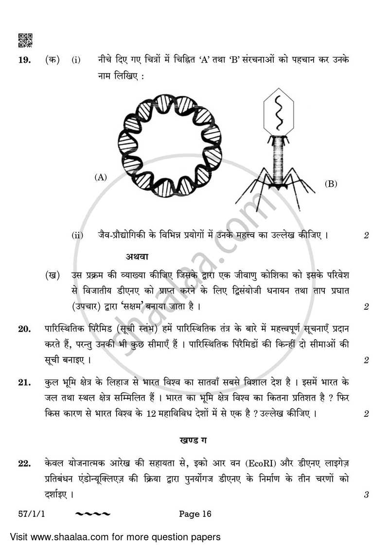 Biology 2022-2023 - CBSE 12th - Class 12 - CBSE (Central Board of Secondary Education) question paper with PDF download