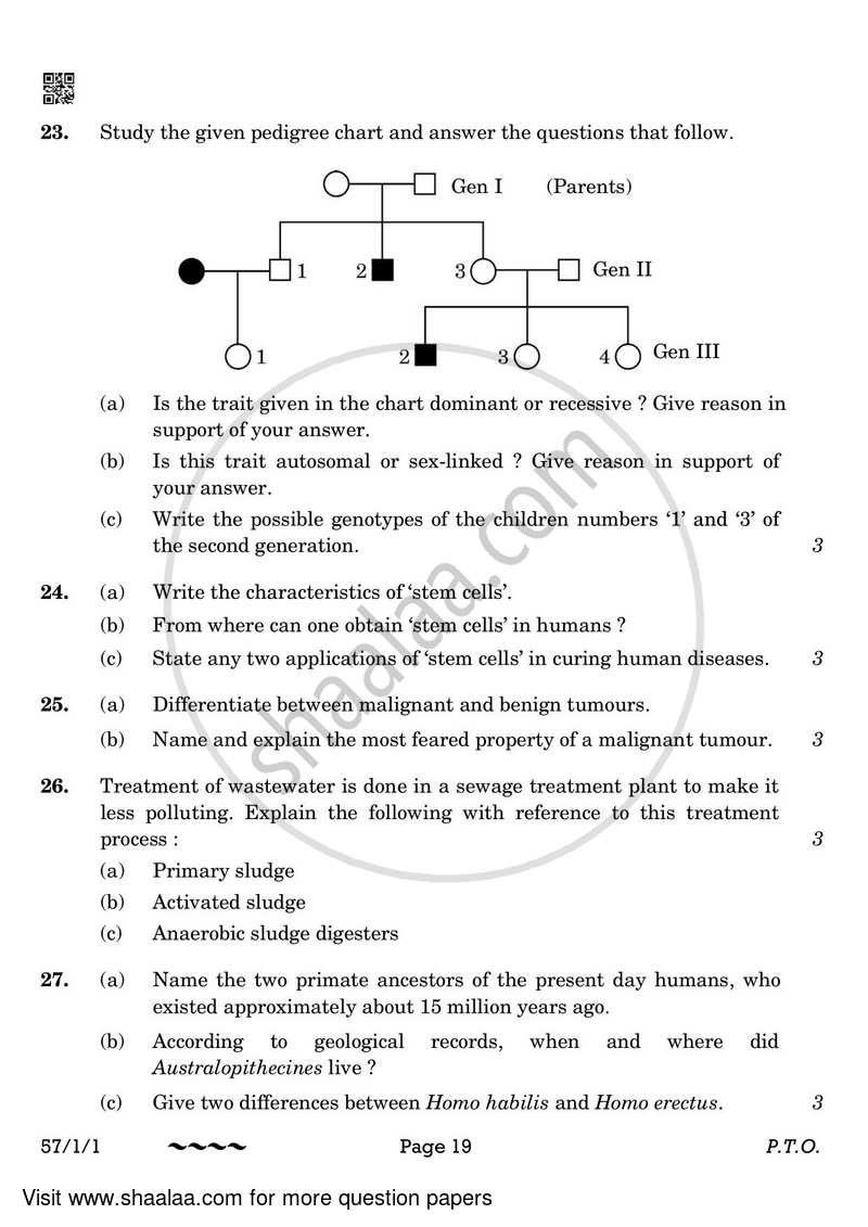 Biology 2022-2023 - CBSE 12th - Class 12 - CBSE (Central Board of Secondary Education) question paper with PDF download