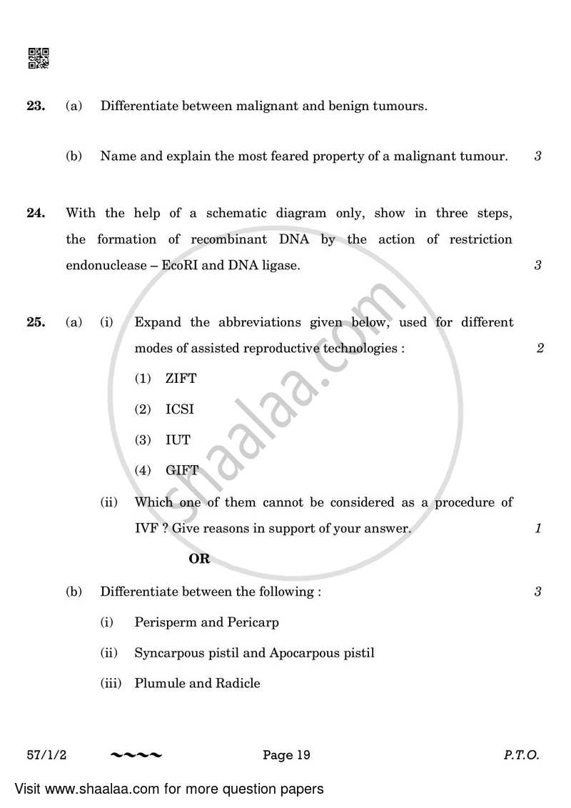 Biology 2022-2023 - CBSE 12th - Class 12 - CBSE (Central Board of Secondary Education) question paper with PDF download