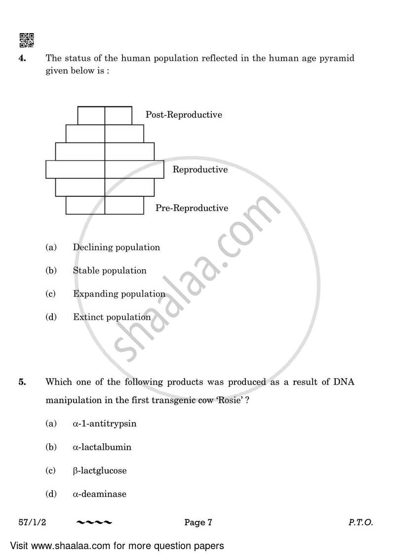 Biology 2022-2023 - CBSE 12th - Class 12 - CBSE (Central Board of Secondary Education) question paper with PDF download