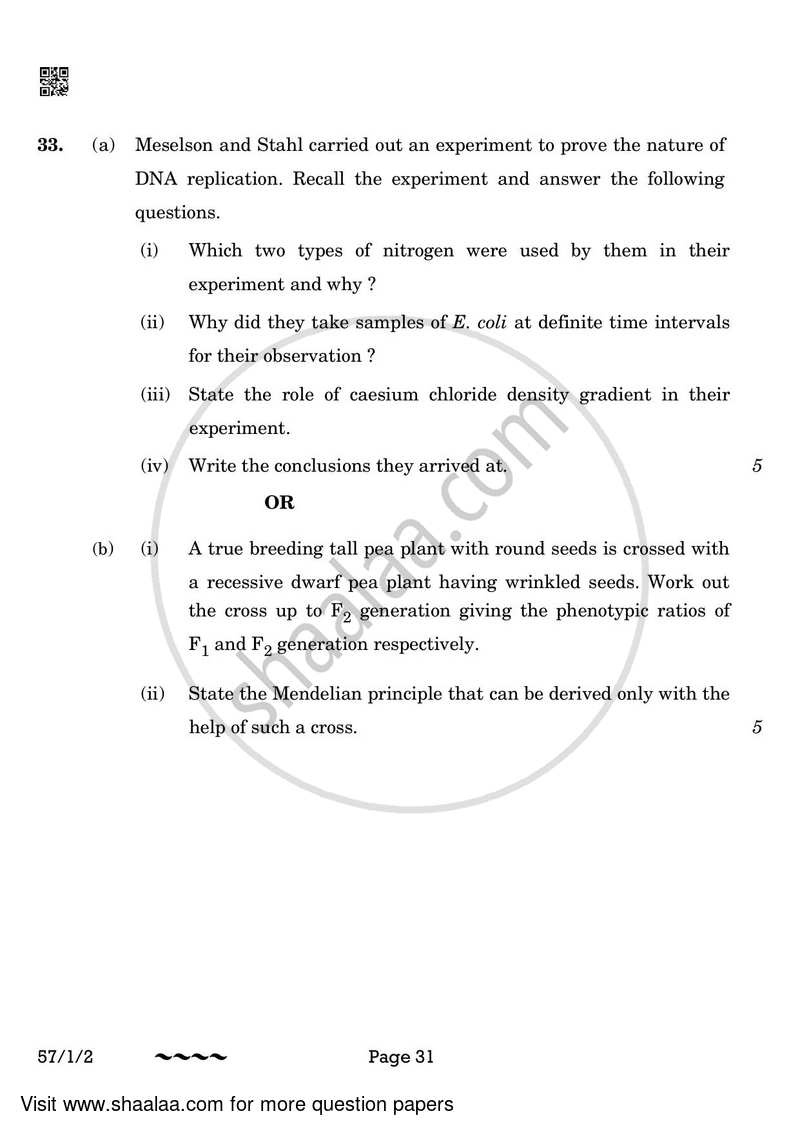Biology 2022-2023 - CBSE 12th - Class 12 - CBSE (Central Board of Secondary Education) question paper with PDF download